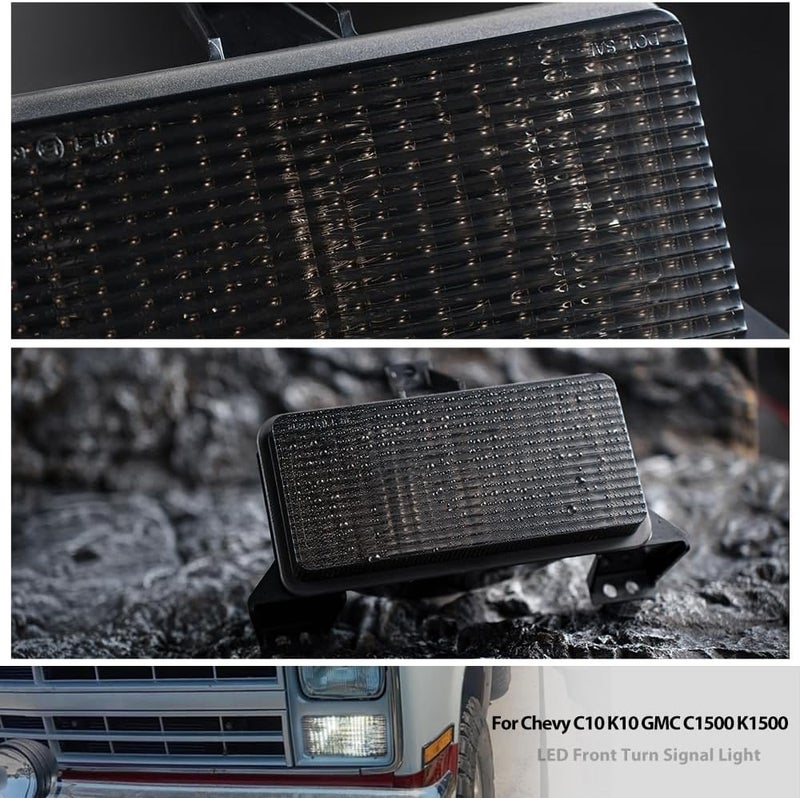 Mingrui test OEM Front Turn Signal Lights for 83-86 Chevy C/K C10 C20 C30 K10 K20 K30 GMC C1500 K1500 Amber Bumper Signal & White Parking Light Corner Marker OEM# 915908 GM2520122 Smoked Lens With 2Pcs Led Bulbs - Image 5